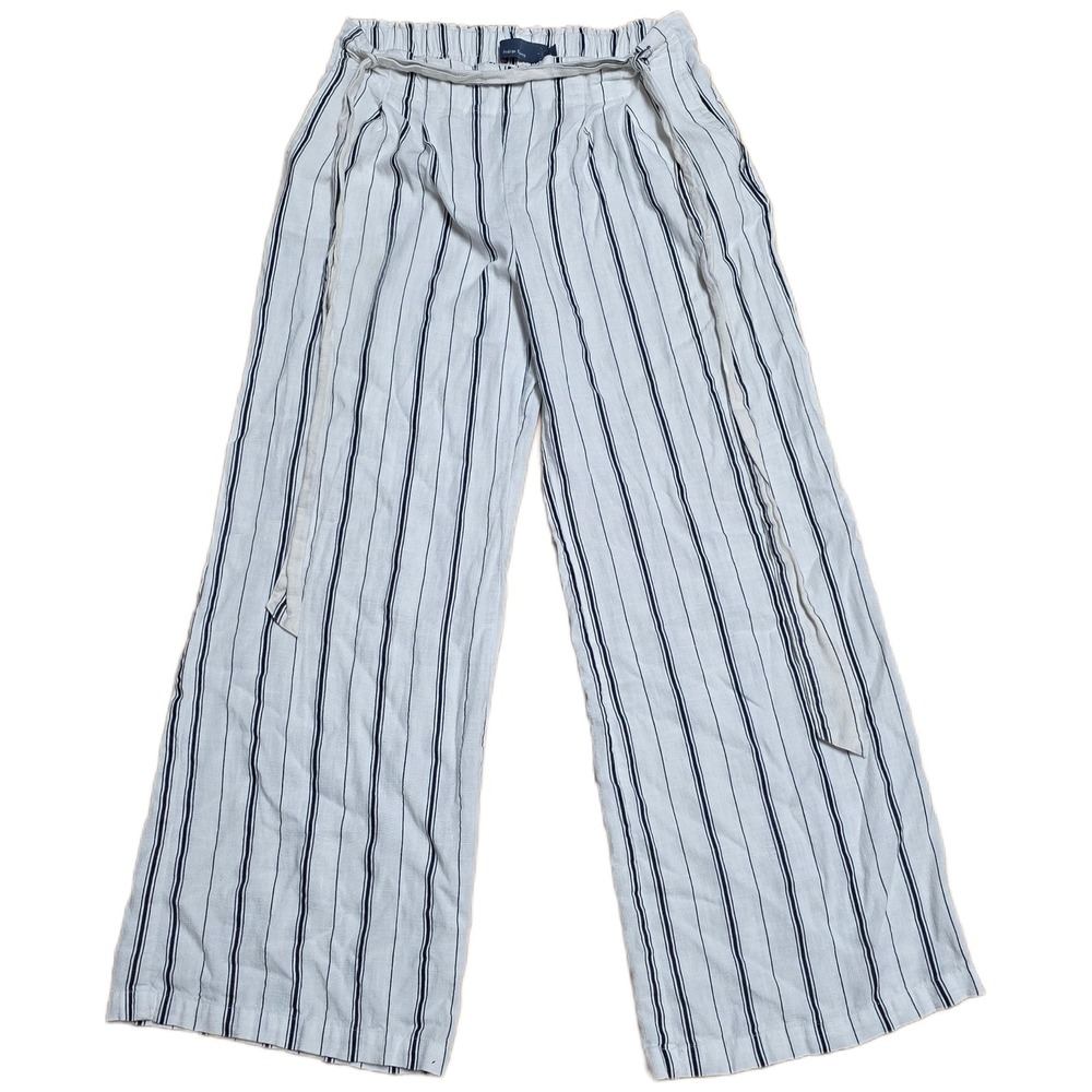 Indigo Rising Wide‎ Leg Palazzo Pants Women's Size L White Striped Linen Blend
